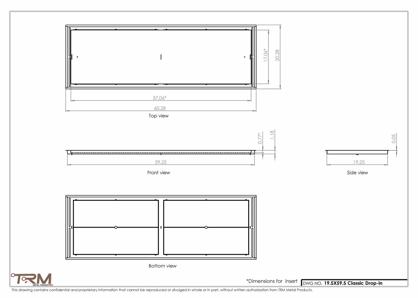 19.5x59.5 - Classic Drop-in Air Vent, Flush Floor-Matching, All Metal, Floor Vent Cover - TRM Metal  59.5x19.5