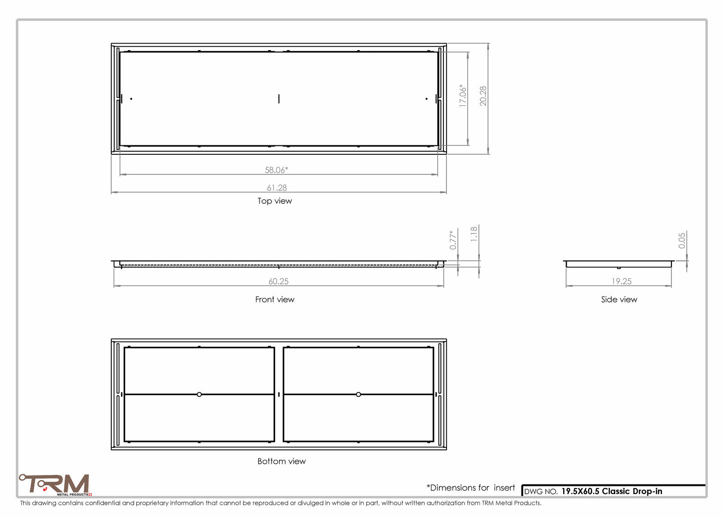 19.5x60.5 - Classic Drop-in Air Vent, Flush Floor-Matching, All Metal, Floor Vent Cover - TRM Metal  60.5x19.5