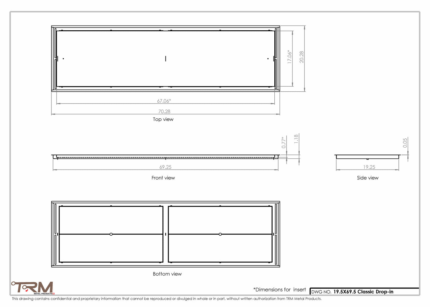 19.5x69.5 - Classic Drop-in Air Vent, Flush Floor-Matching, All Metal, Floor Vent Cover - TRM Metal  69.5x19.5