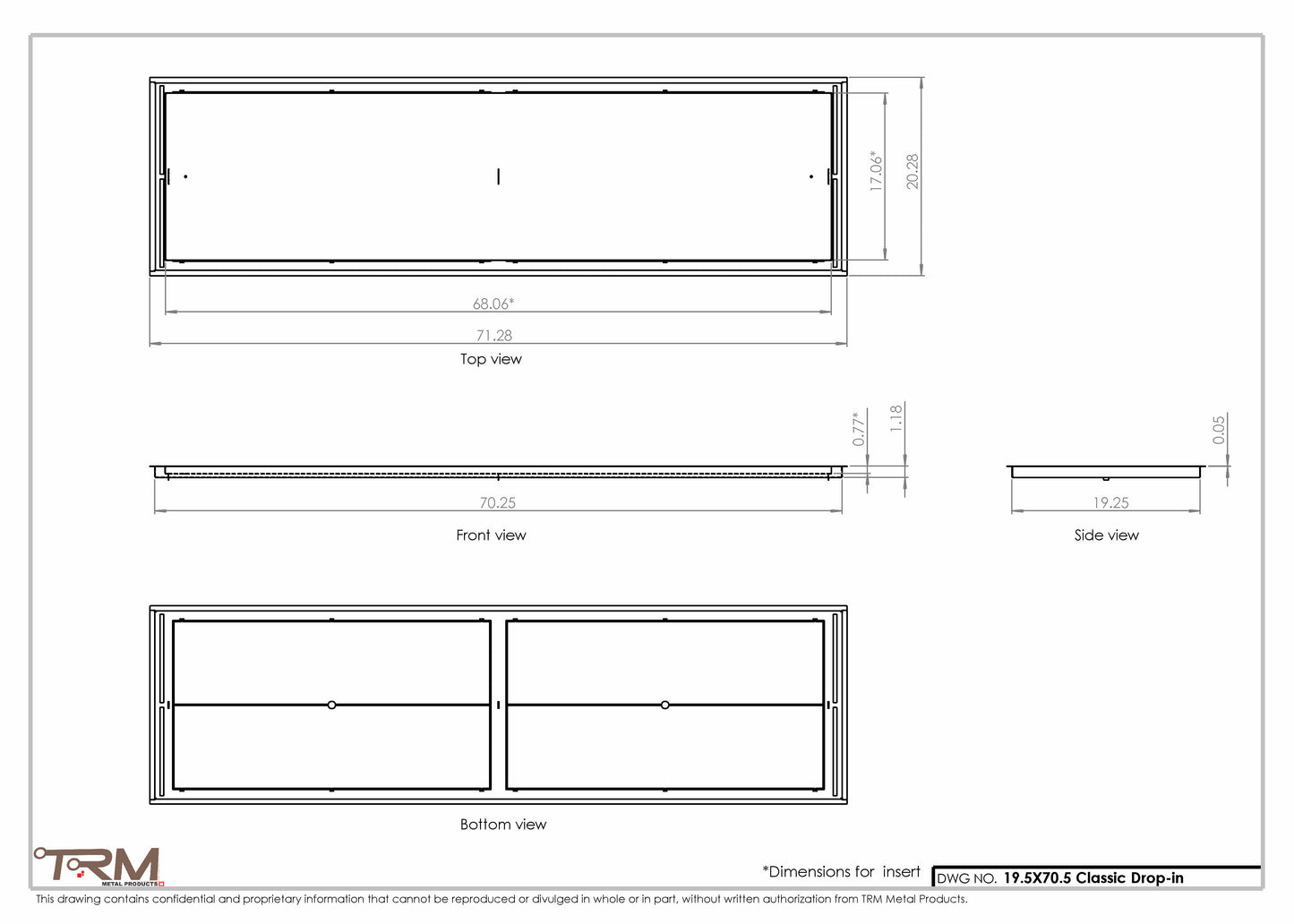 19.5x70.5 - Classic Drop-in Air Vent, Flush Floor-Matching, All Metal, Floor Vent Cover - TRM Metal  70.5x19.5