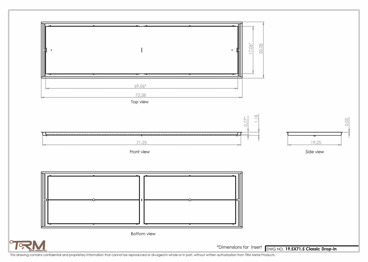 19.5x71.5 - Classic Drop-in Air Vent, Flush Floor-Matching, All Metal, Floor Vent Cover - TRM Metal  71.5x19.5