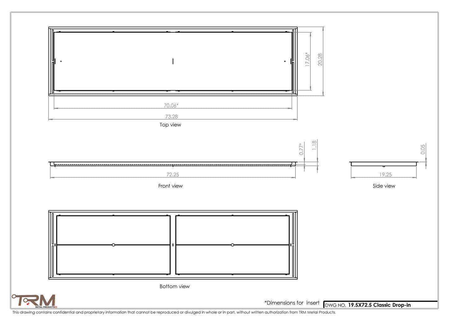 19.5x72.5 - Classic Drop-in Air Vent, Flush Floor-Matching, All Metal, Floor Vent Cover - TRM Metal  72.5x19.5