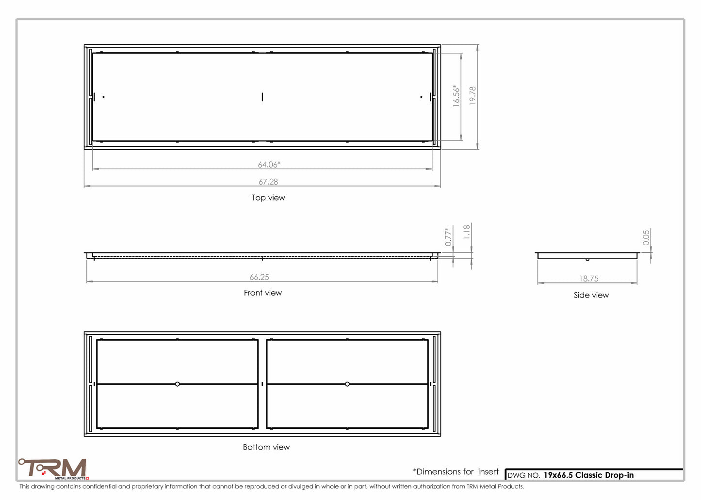 19x66.5 - Classic Drop-in Air Vent, Flush Floor-Matching, All Metal, Floor Vent Cover - TRM Metal  66.5x19