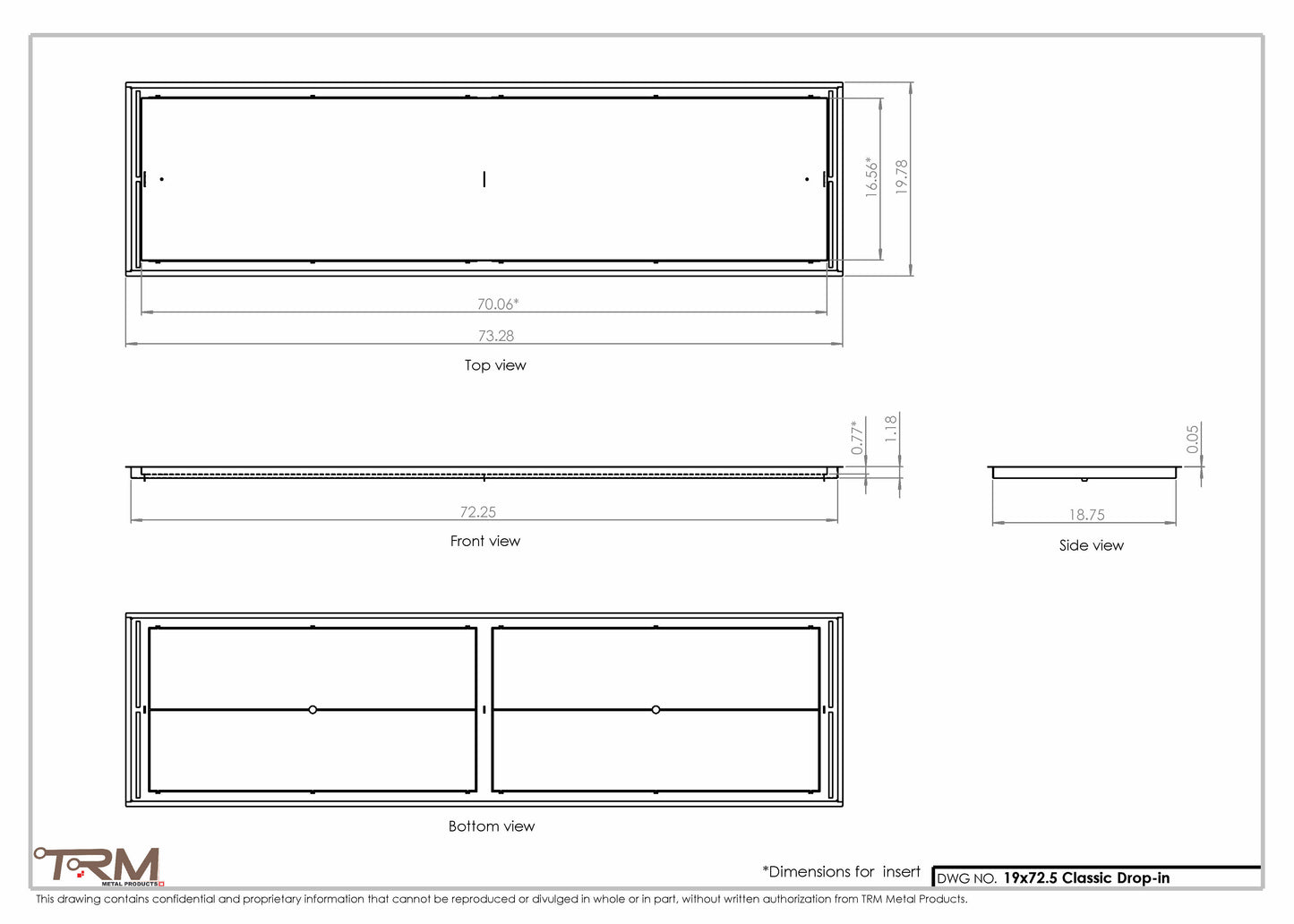 19x72.5 - Classic Drop-in Air Vent, Flush Floor-Matching, All Metal, Floor Vent Cover - TRM Metal  72.5x19