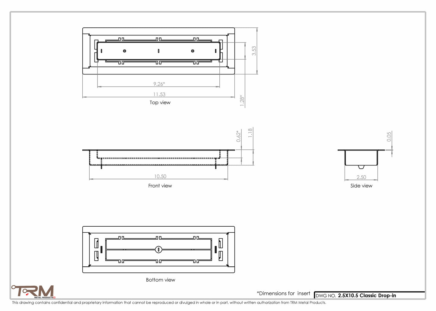 2.5x10.5 - Classic Drop-in Air Vent, Flush Floor-Matching, All Metal, Floor Vent Cover - TRM Metal  10.5x2.5