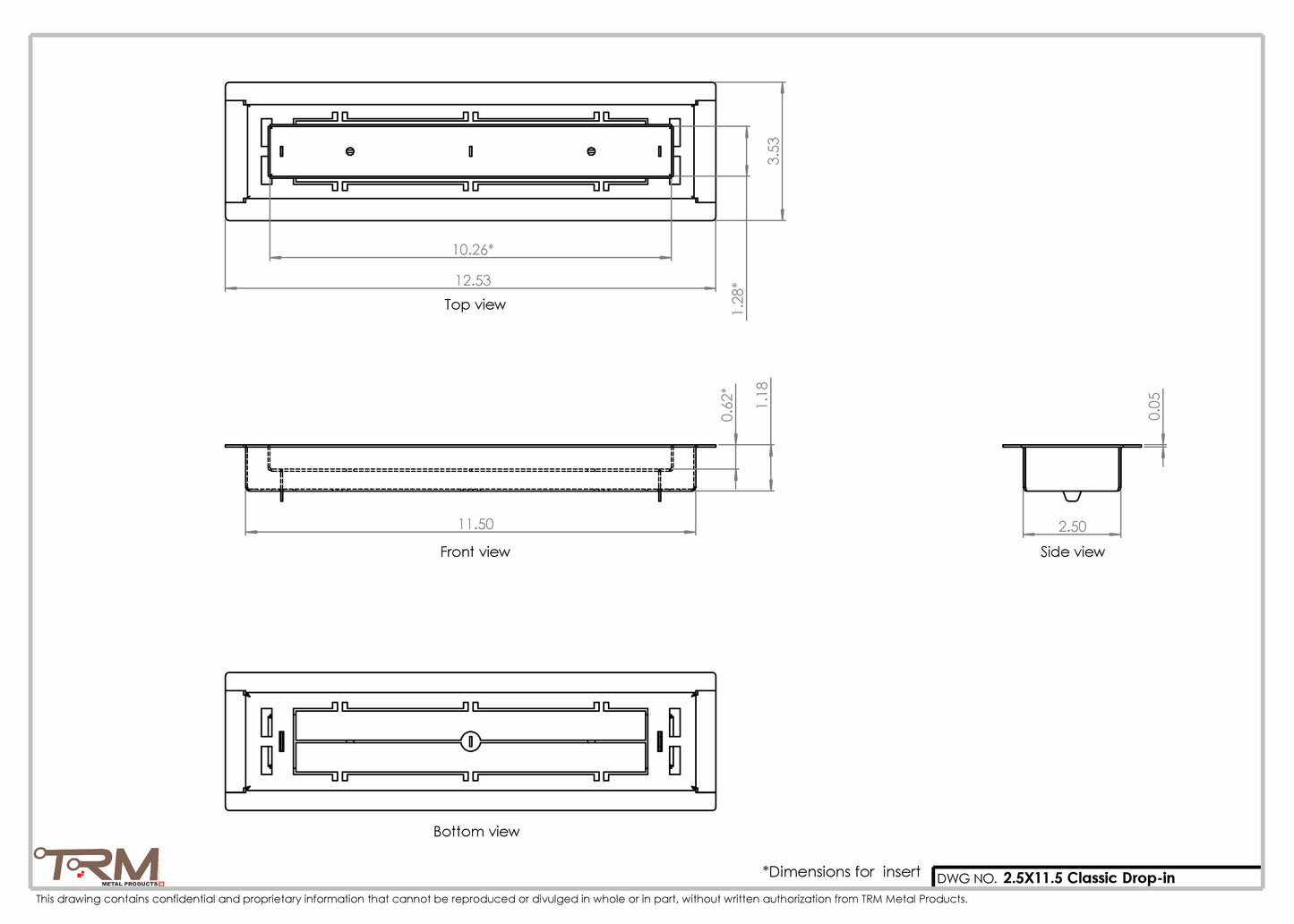 2.5x11.5 - Classic Drop-in Air Vent, Flush Floor-Matching, All Metal, Floor Vent Cover - TRM Metal  11.5x2.5