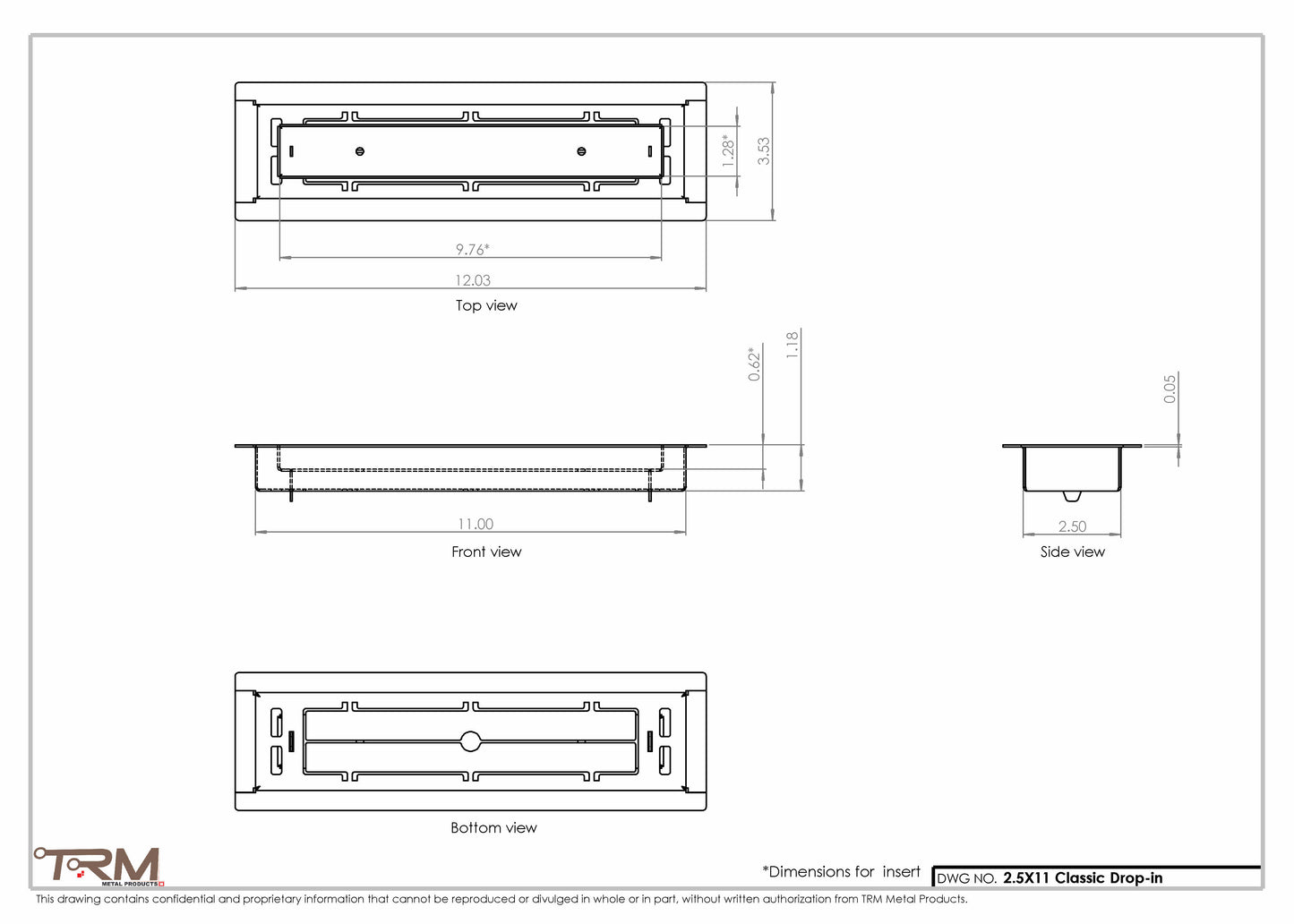 2.5x11 - Classic Drop-in Air Vent, Flush Floor-Matching, All Metal, Floor Vent Cover - TRM Metal  11x2.5