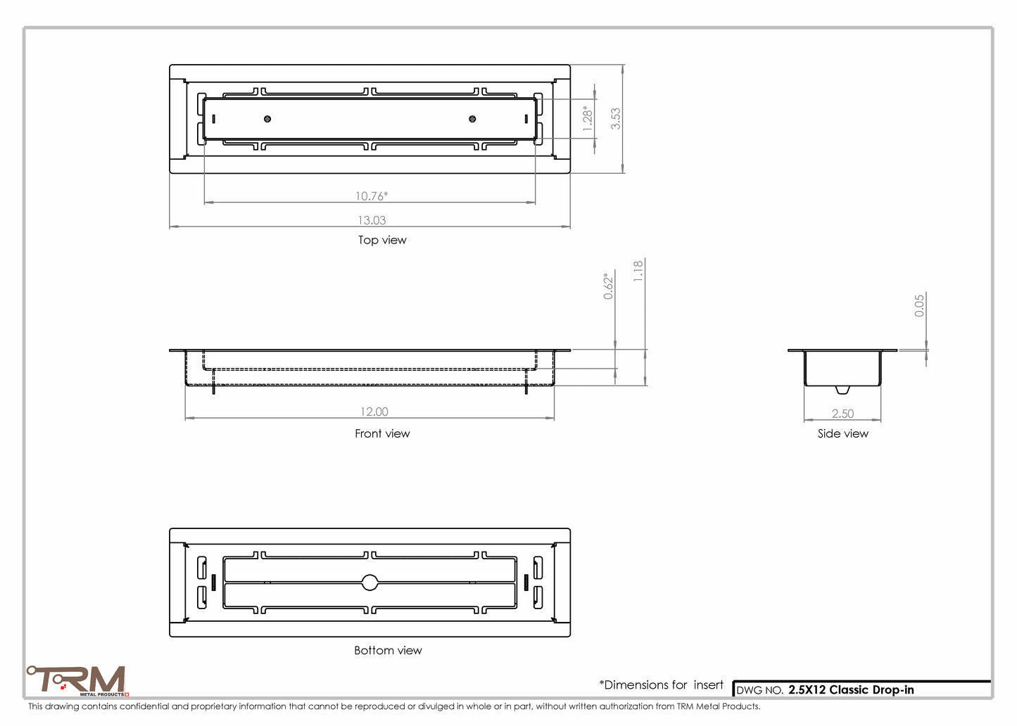 2.5x12 - Classic Drop-in Air Vent, Flush Floor-Matching, All Metal, Floor Vent Cover - TRM Metal  12x2.5
