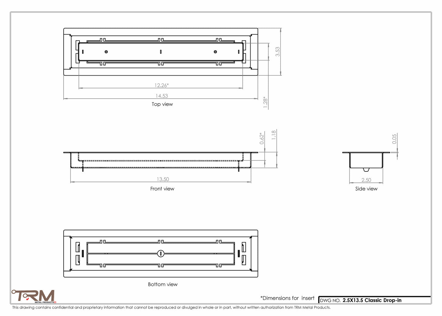 2.5x13.5 - Classic Drop-in Air Vent, Flush Floor-Matching, All Metal, Floor Vent Cover - TRM Metal  13.5x2.5