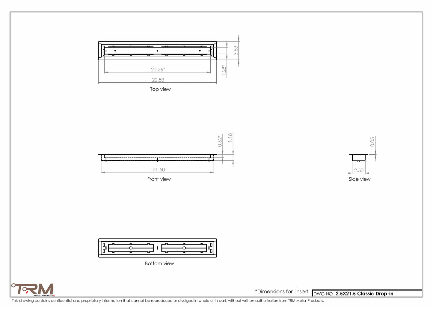 2.5x21.5 - Classic Drop-in Air Vent, Flush Floor-Matching, All Metal, Floor Vent Cover - TRM Metal  21.5x2.5