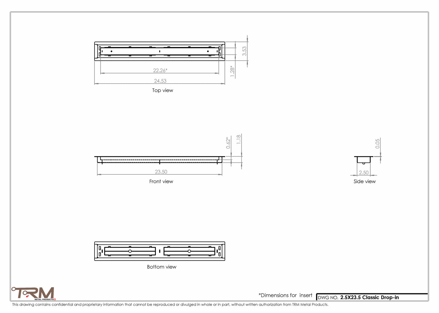 2.5x23.5 - Classic Drop-in Air Vent, Flush Floor-Matching, All Metal, Floor Vent Cover - TRM Metal  23.5x2.5