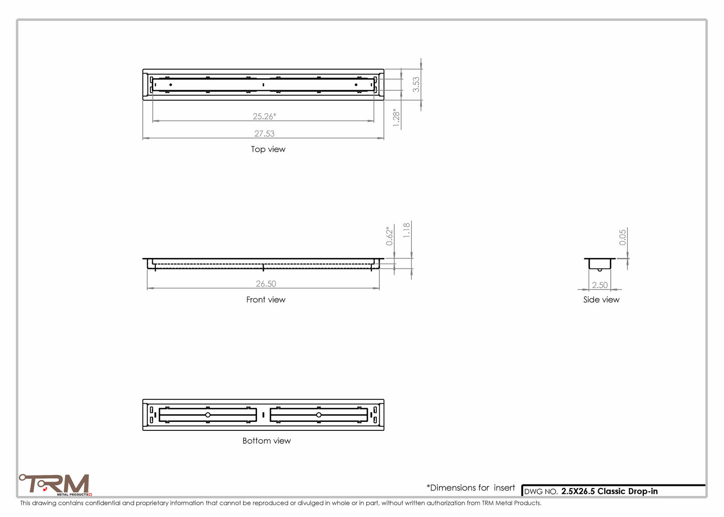 2.5x26.5 - Classic Drop-in Air Vent, Flush Floor-Matching, All Metal, Floor Vent Cover - TRM Metal  26.5x2.5