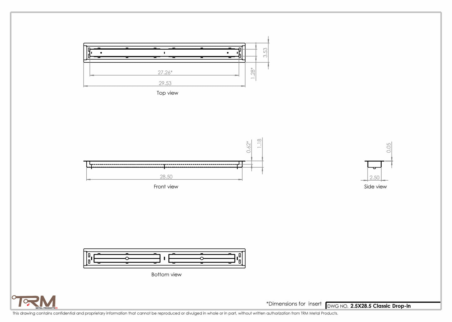 2.5x28.5 - Classic Drop-in Air Vent, Flush Floor-Matching, All Metal, Floor Vent Cover - TRM Metal  28.5x2.5