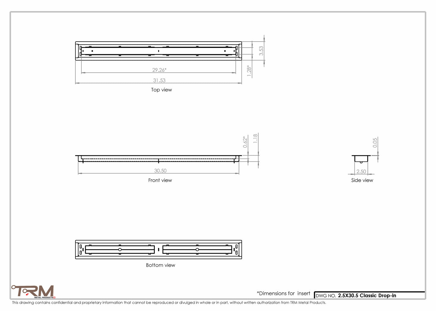 2.5x30.5 - Classic Drop-in Air Vent, Flush Floor-Matching, All Metal, Floor Vent Cover - TRM Metal  30.5x2.5