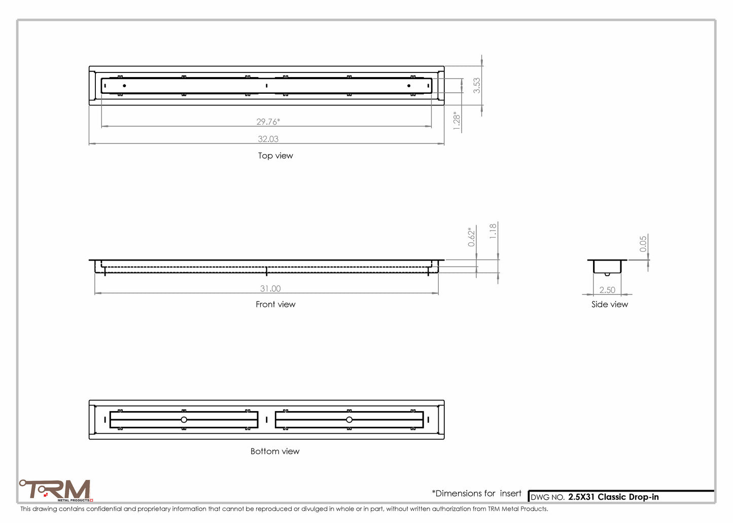 2.5x31 - Classic Drop-in Air Vent, Flush Floor-Matching, All Metal, Floor Vent Cover - TRM Metal  31x2.5