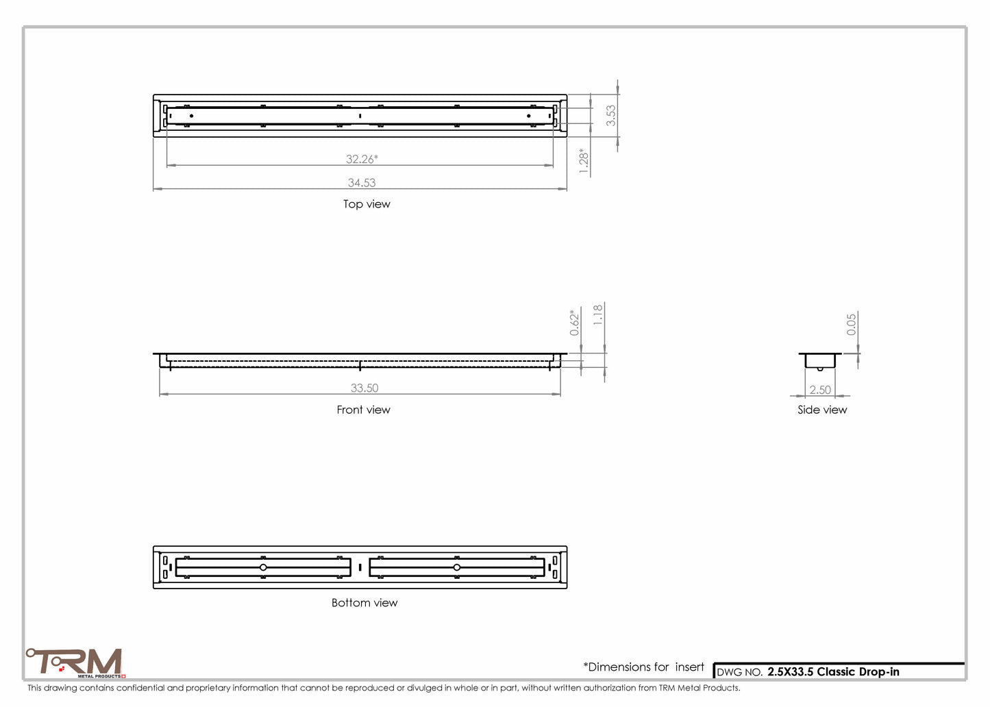2.5x33.5 - Classic Drop-in Air Vent, Flush Floor-Matching, All Metal, Floor Vent Cover - TRM Metal  33.5x2.5