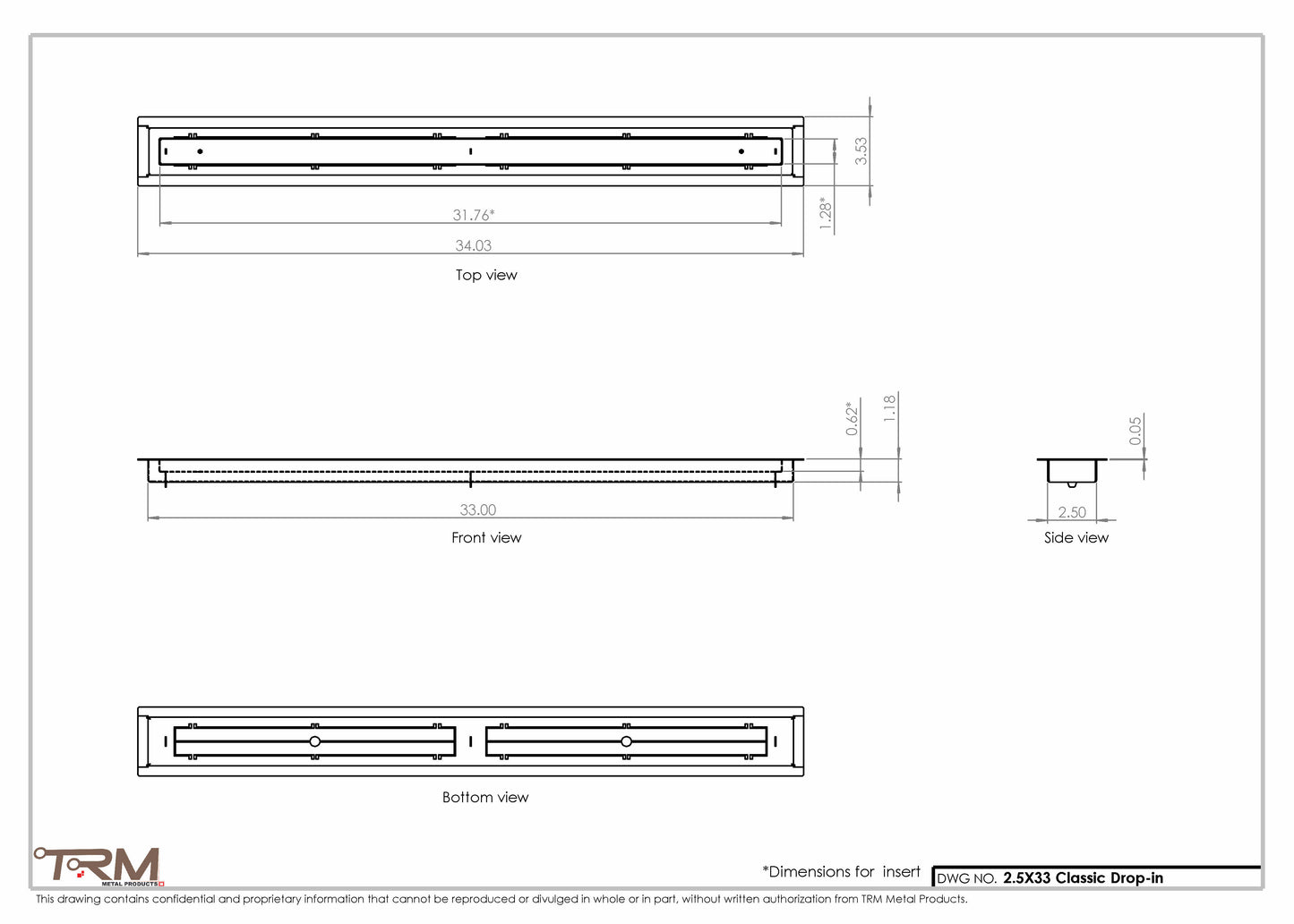 2.5x33 - Classic Drop-in Air Vent, Flush Floor-Matching, All Metal, Floor Vent Cover - TRM Metal  33x2.5