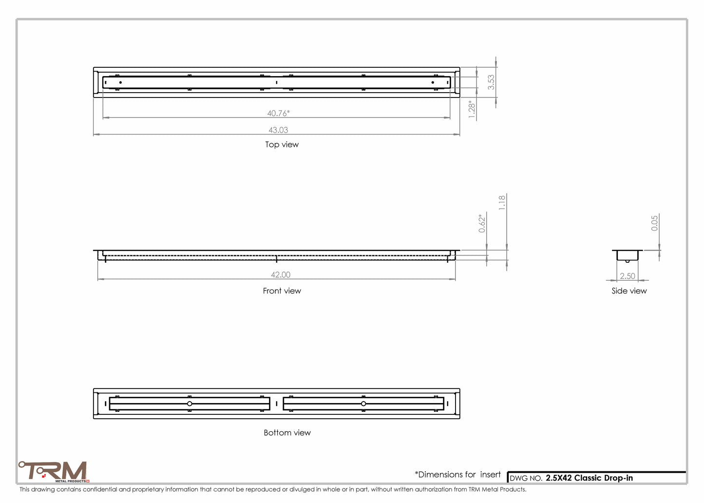 2.5x42 - Classic Drop-in Air Vent, Flush Floor-Matching, All Metal, Floor Vent Cover - TRM Metal  42x2.5