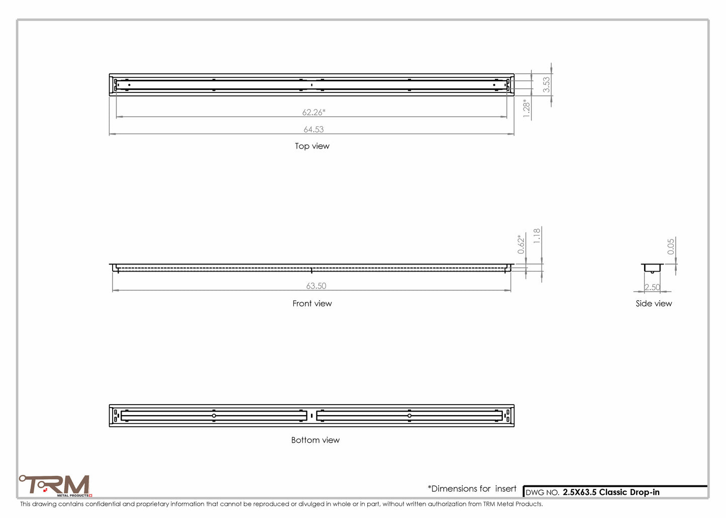 2.5x63.5 - Classic Drop-in Air Vent, Flush Floor-Matching, All Metal, Floor Vent Cover - TRM Metal  63.5x2.5