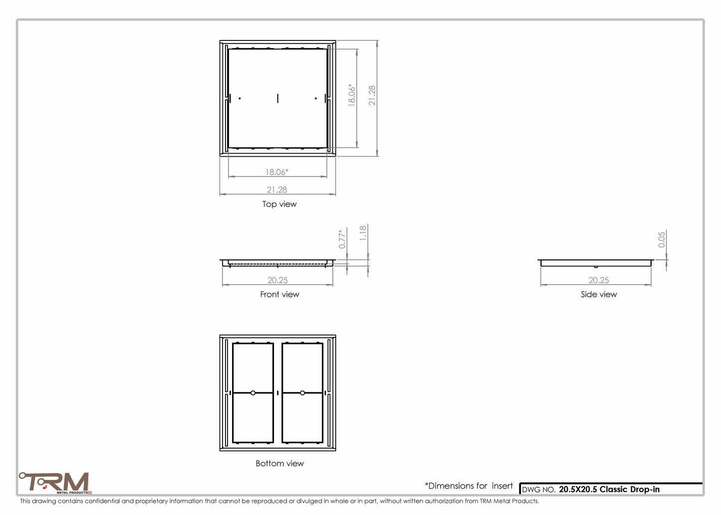 20.5x20.5 - Classic Drop-in Air Vent, Flush Floor-Matching, All Metal, Floor Vent Cover - TRM Metal  20.5x20.5