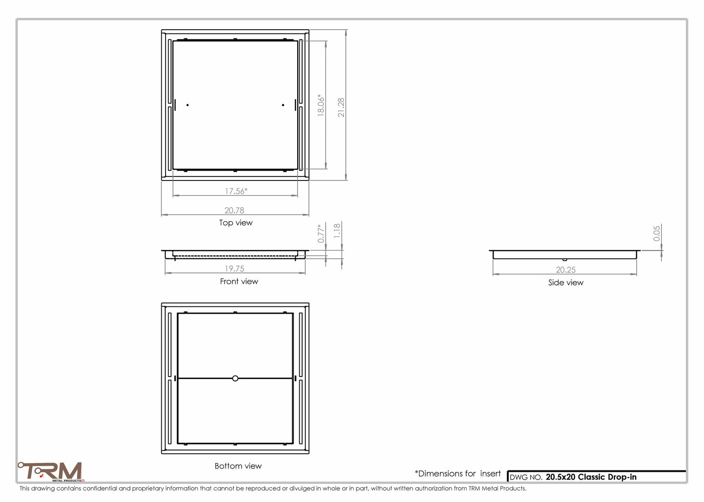 20.5x20 - Classic Drop-in Air Vent, Flush Floor-Matching, All Metal, Floor Vent Cover - TRM Metal  20x20.5