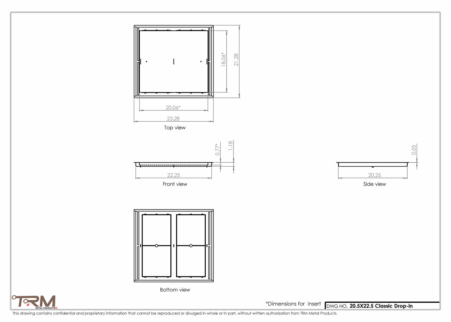 20.5x22.5 - Classic Drop-in Air Vent, Flush Floor-Matching, All Metal, Floor Vent Cover - TRM Metal  22.5x20.5