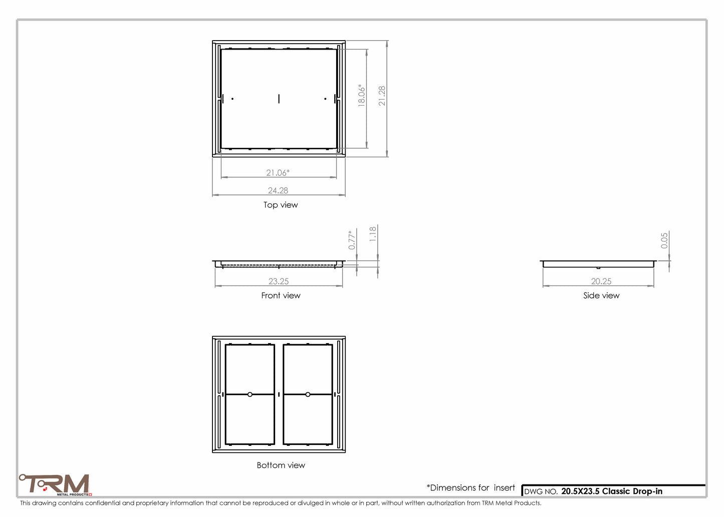 20.5x23.5 - Classic Drop-in Air Vent, Flush Floor-Matching, All Metal, Floor Vent Cover - TRM Metal  23.5x20.5