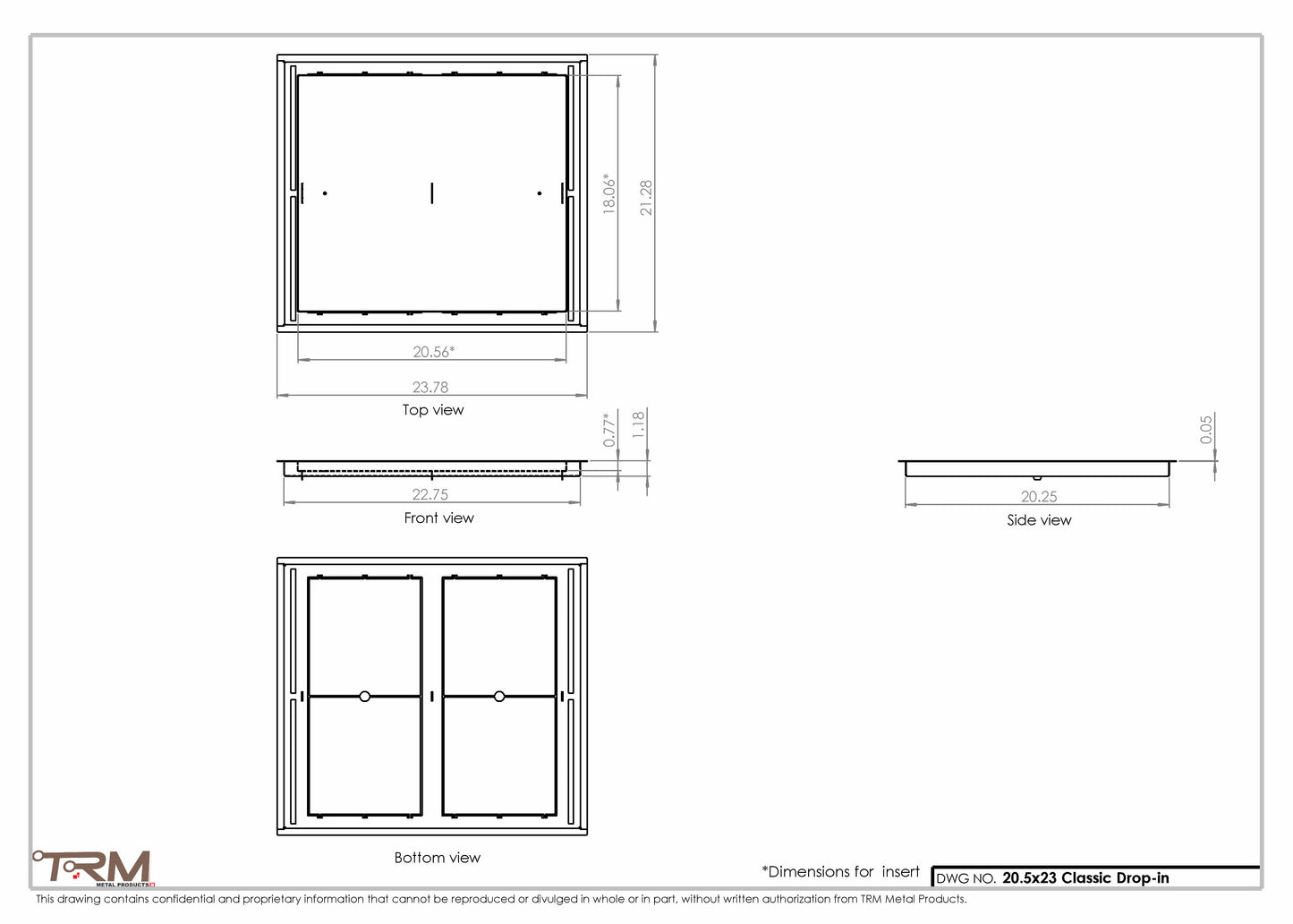20.5x23 - Classic Drop-in Air Vent, Flush Floor-Matching, All Metal, Floor Vent Cover - TRM Metal  23x20.5