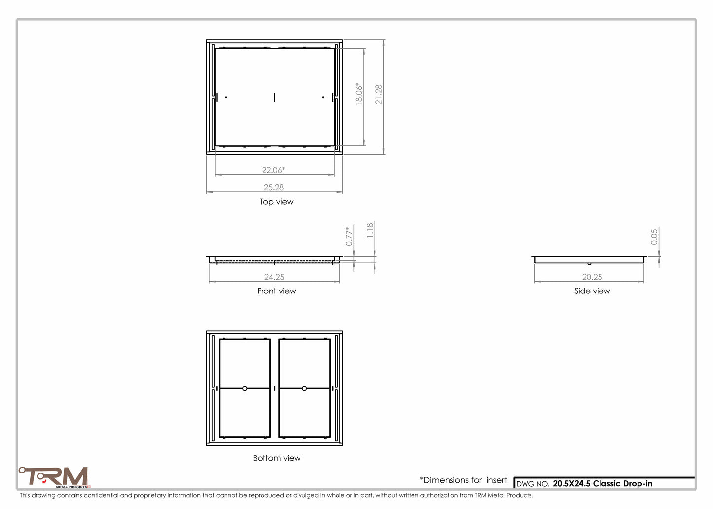 20.5x24.5 - Classic Drop-in Air Vent, Flush Floor-Matching, All Metal, Floor Vent Cover - TRM Metal  24.5x20.5