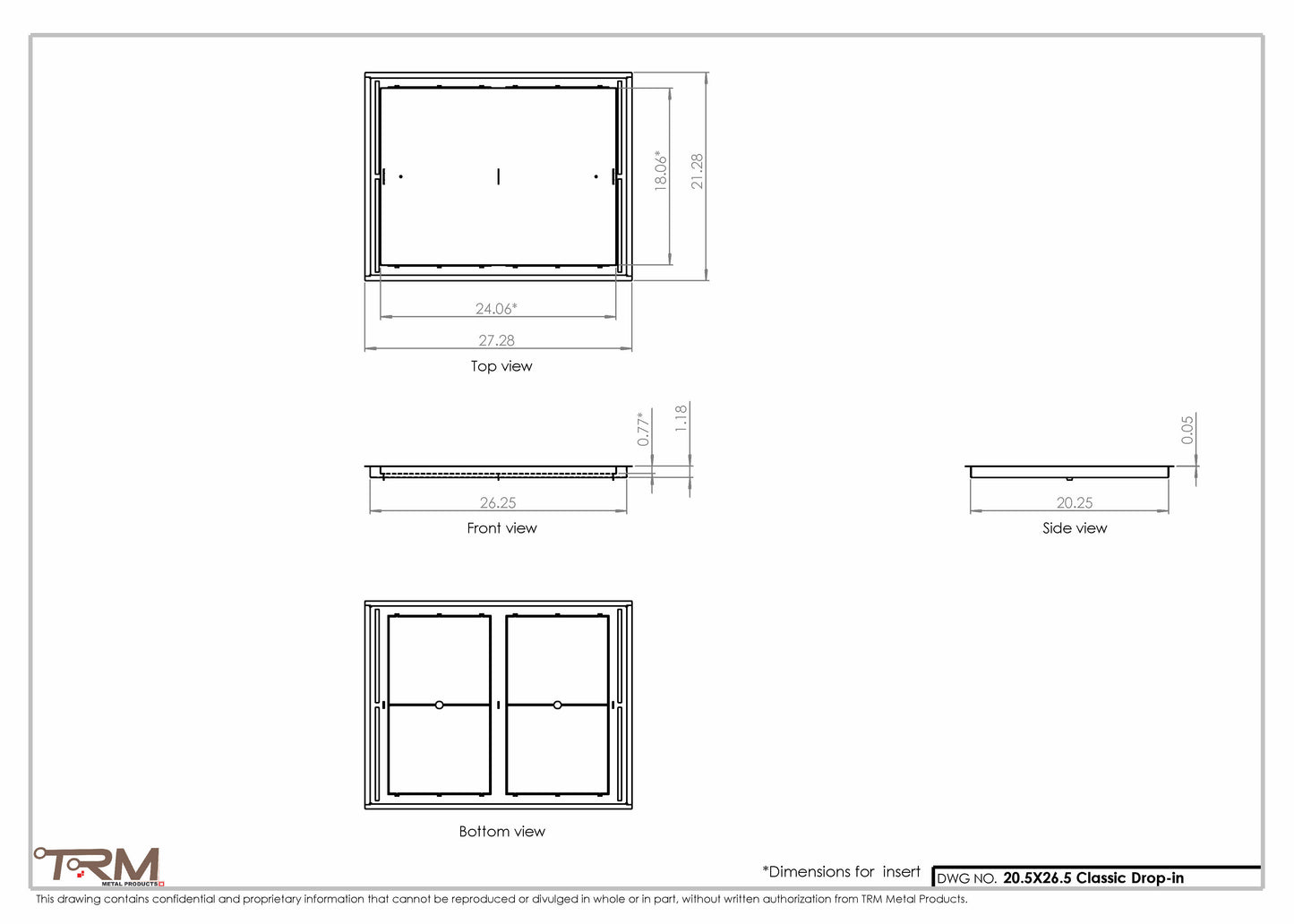 20.5x26.5 - Classic Drop-in Air Vent, Flush Floor-Matching, All Metal, Floor Vent Cover - TRM Metal  26.5x20.5