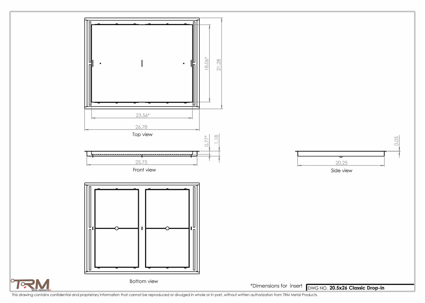 20.5x26 - Classic Drop-in Air Vent, Flush Floor-Matching, All Metal, Floor Vent Cover - TRM Metal  26x20.5