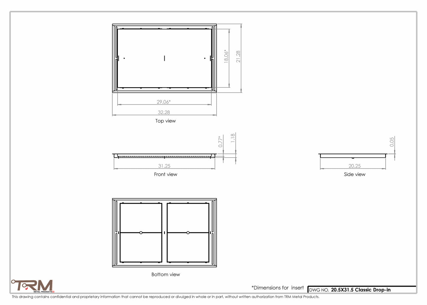 20.5x31.5 - Classic Drop-in Air Vent, Flush Floor-Matching, All Metal, Floor Vent Cover - TRM Metal  31.5x20.5