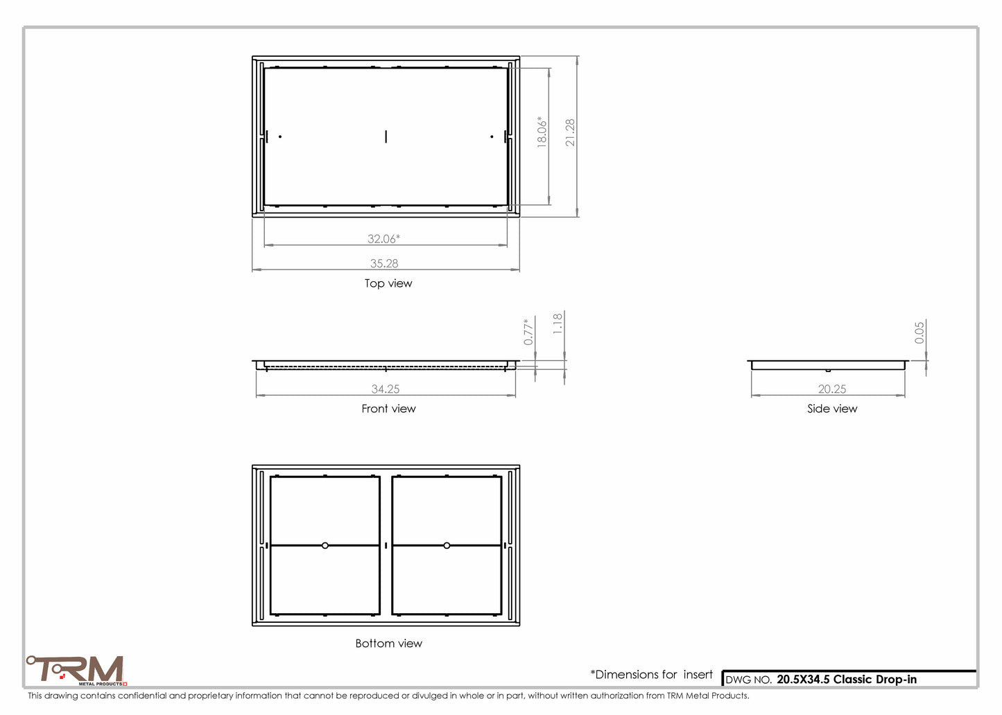 20.5x34.5 - Classic Drop-in Air Vent, Flush Floor-Matching, All Metal, Floor Vent Cover - TRM Metal  34.5x20.5