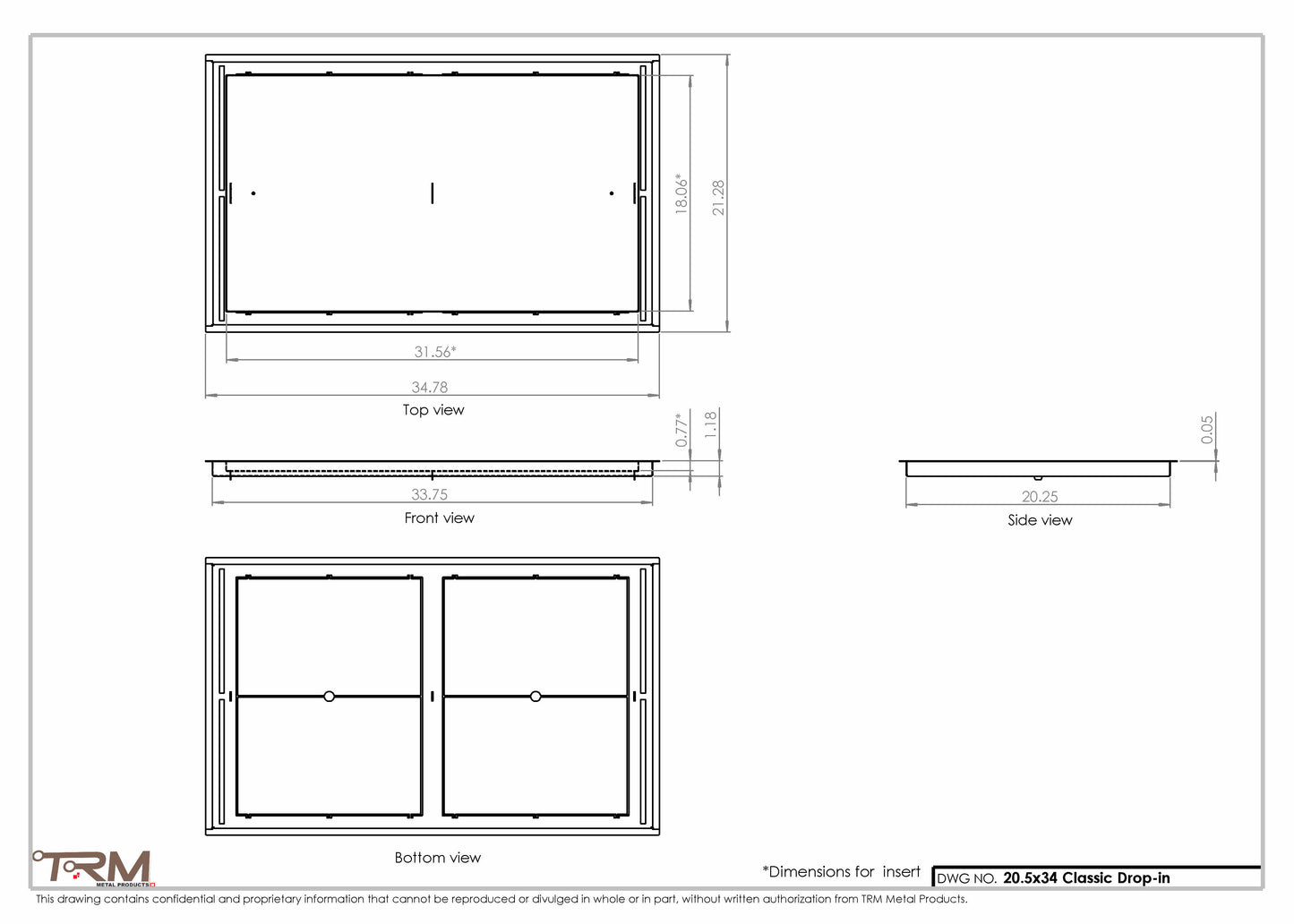 20.5x34 - Classic Drop-in Air Vent, Flush Floor-Matching, All Metal, Floor Vent Cover - TRM Metal  34x20.5