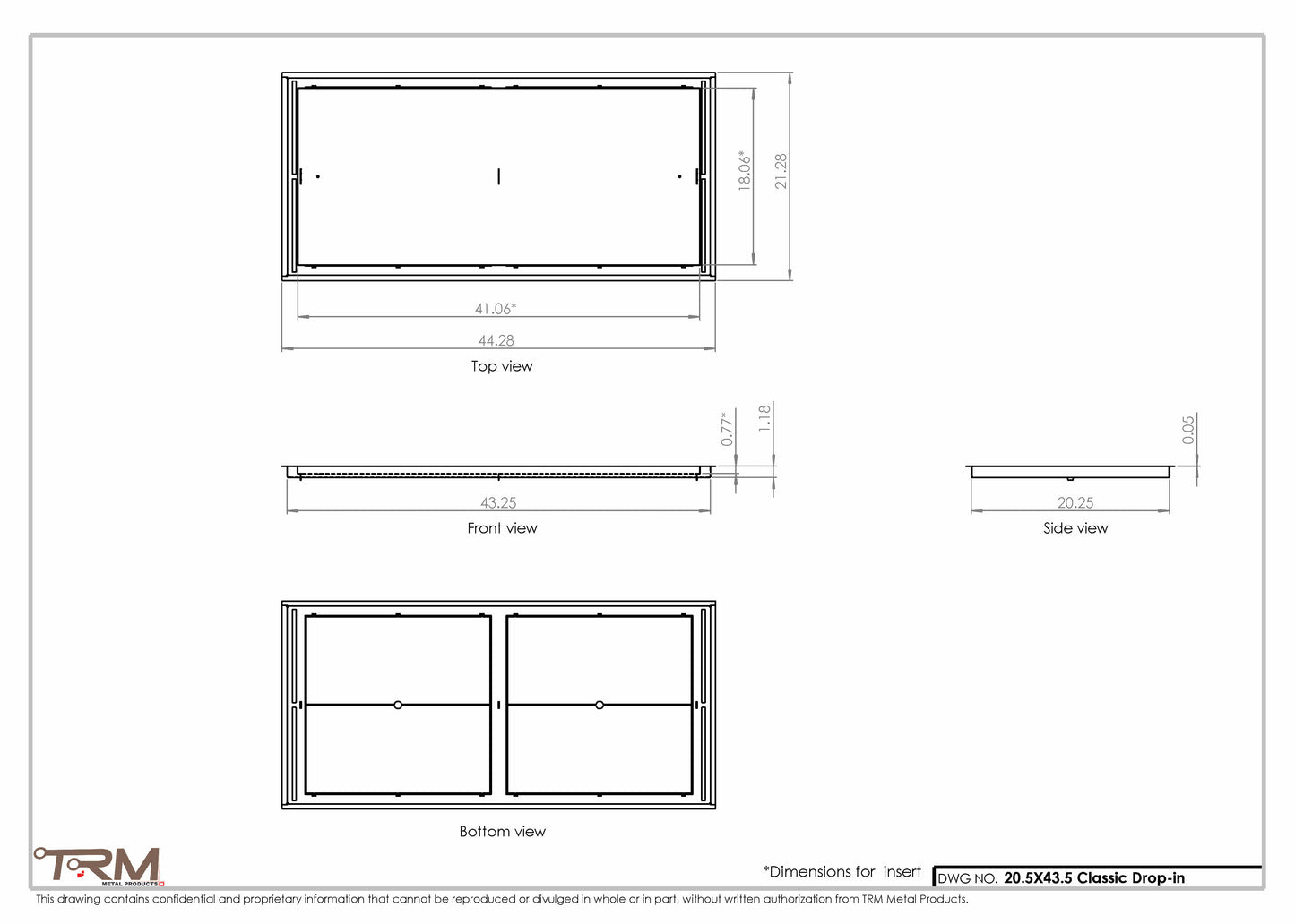20.5x43.5 - Classic Drop-in Air Vent, Flush Floor-Matching, All Metal, Floor Vent Cover - TRM Metal  43.5x20.5