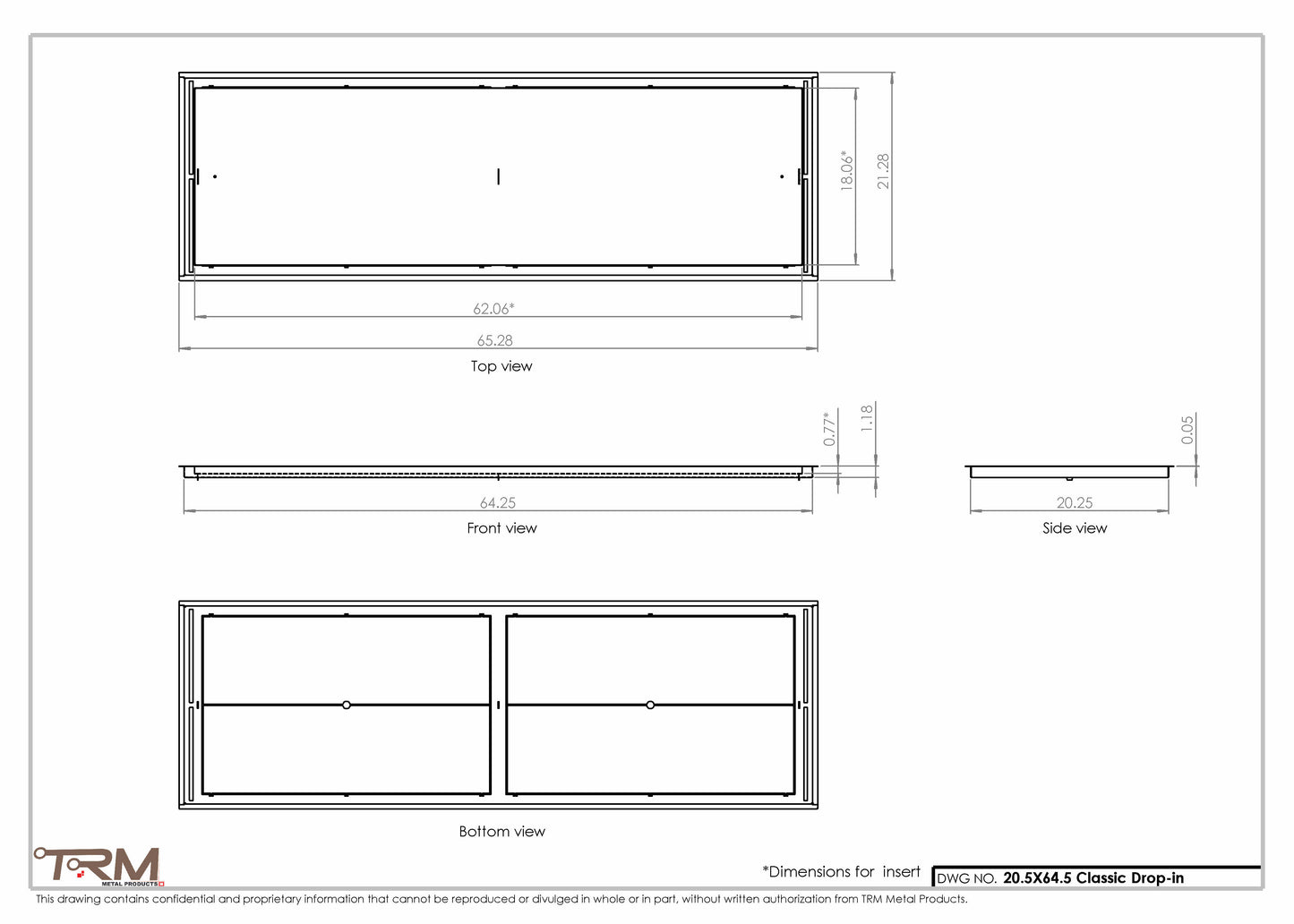 20.5x64.5 - Classic Drop-in Air Vent, Flush Floor-Matching, All Metal, Floor Vent Cover - TRM Metal  64.5x20.5
