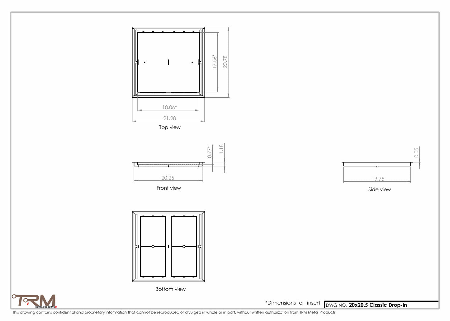 20x20.5 - Classic Drop-in Air Vent, Flush Floor-Matching, All Metal, Floor Vent Cover - TRM Metal  20.5x20