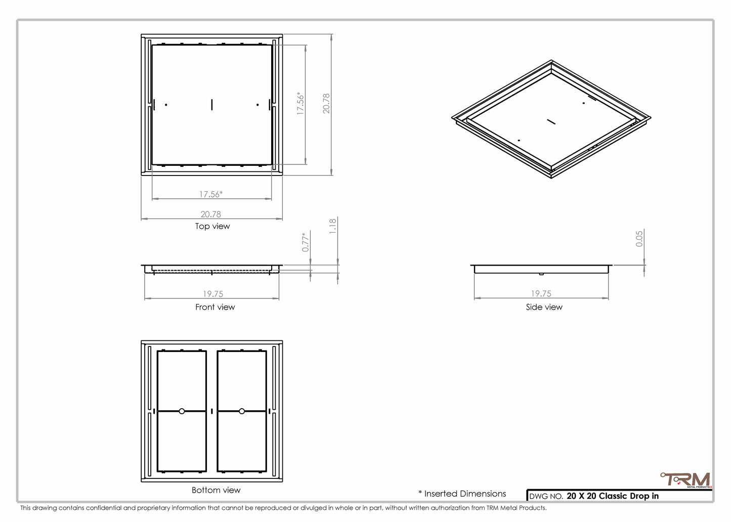 20x20 Classic Drop-in Air Vent, Flush Floor-Matching, All Metal, Floor Vent Cover