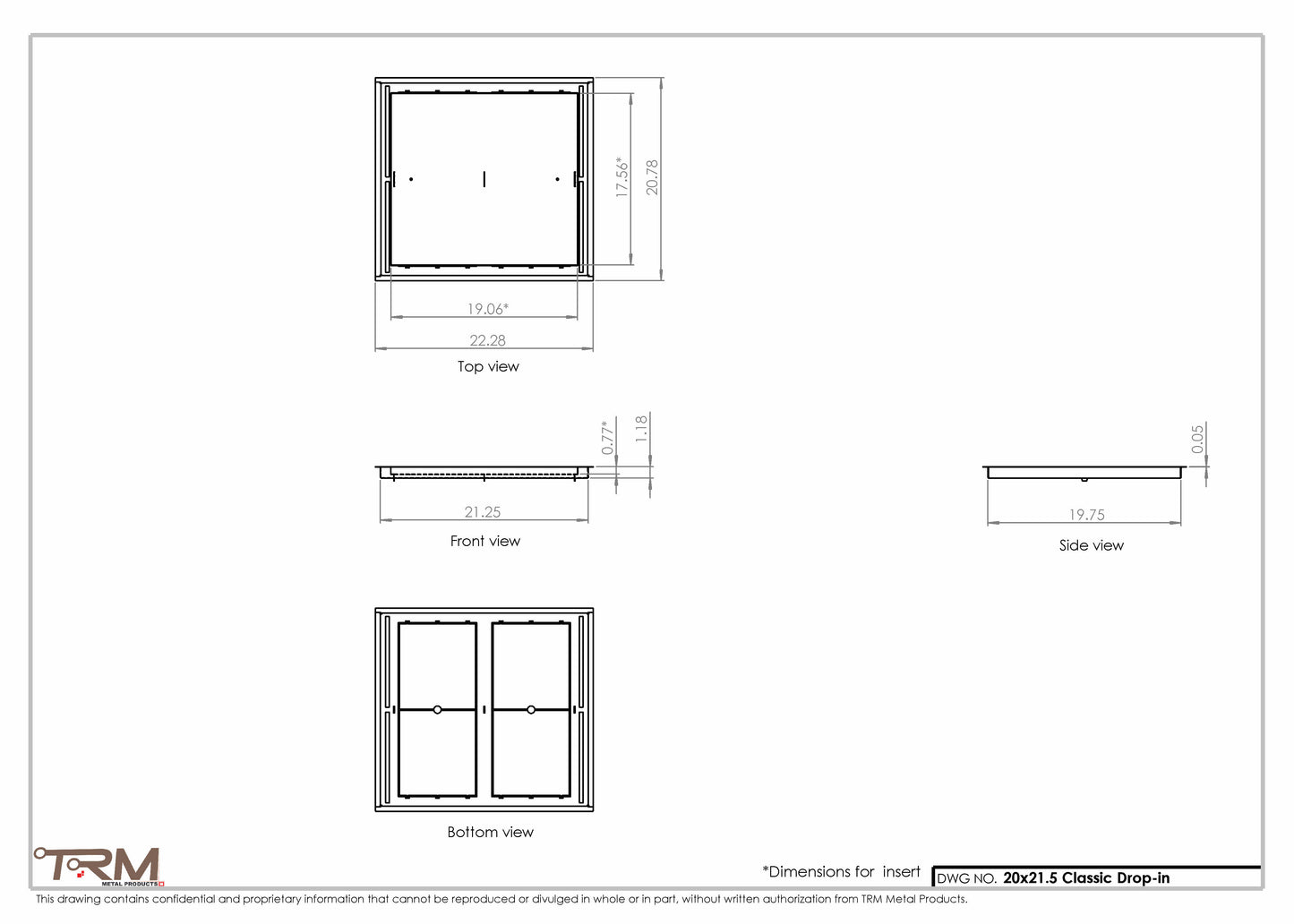 20x21.5 - Classic Drop-in Air Vent, Flush Floor-Matching, All Metal, Floor Vent Cover - TRM Metal  21.5x20
