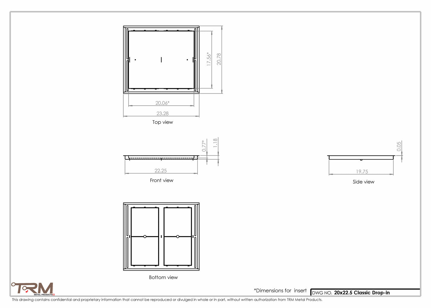 20x22.5 - Classic Drop-in Air Vent, Flush Floor-Matching, All Metal, Floor Vent Cover - TRM Metal  22.5x20