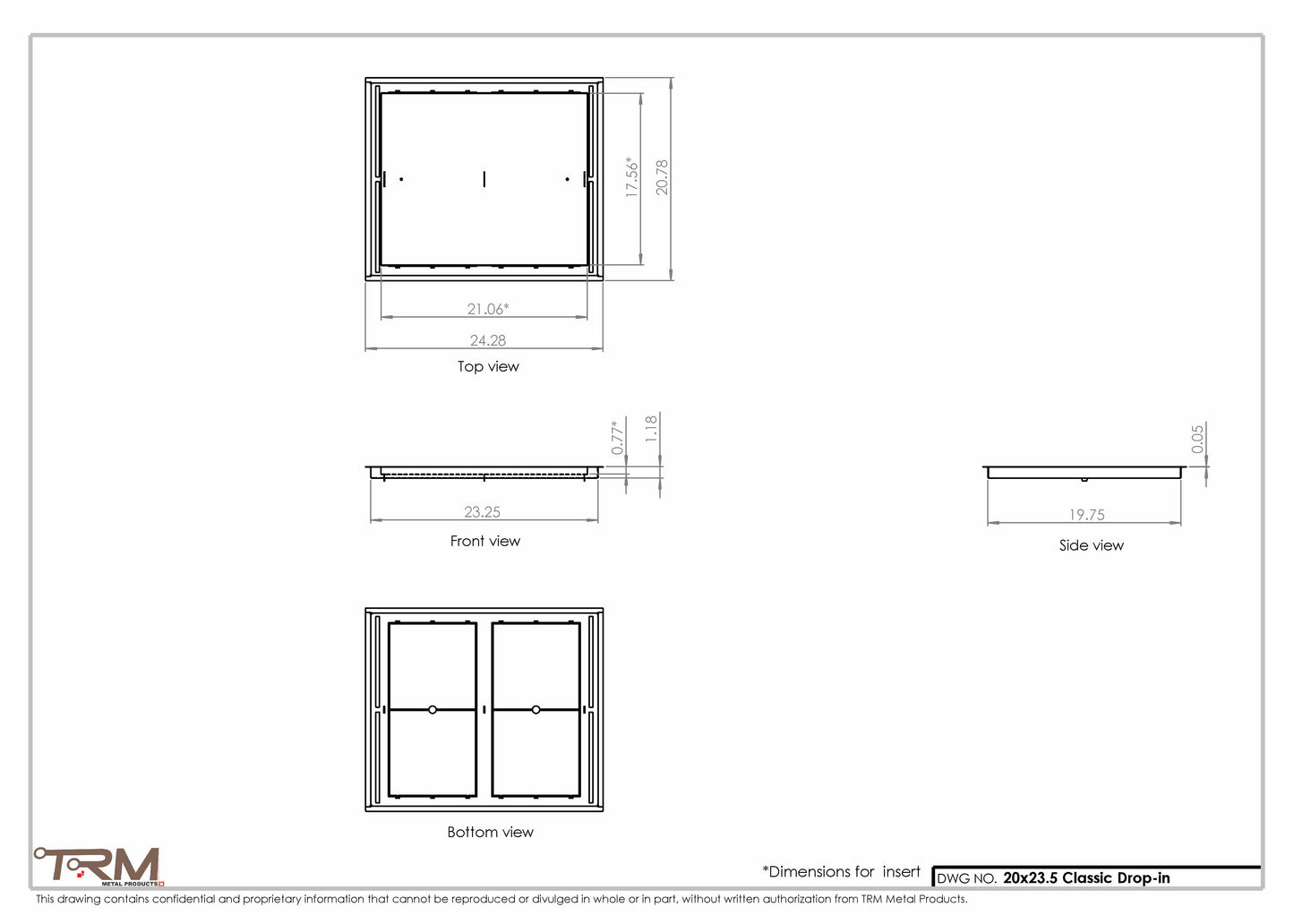 20x23.5 - Classic Drop-in Air Vent, Flush Floor-Matching, All Metal, Floor Vent Cover - TRM Metal  23.5x20
