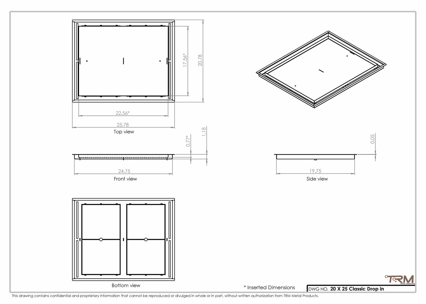 20x25 Classic Drop-in Air Vent, Flush Floor-Matching, All Metal, Floor Vent Cover