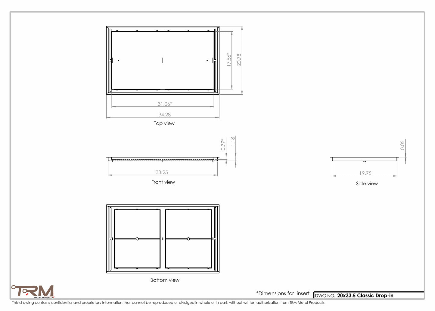 20x33.5 - Classic Drop-in Air Vent, Flush Floor-Matching, All Metal, Floor Vent Cover - TRM Metal  33.5x20