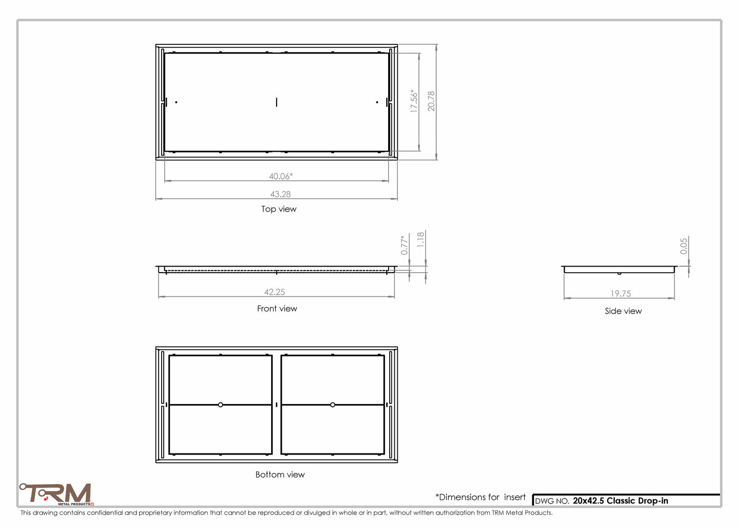 20x42.5 - Classic Drop-in Air Vent, Flush Floor-Matching, All Metal, Floor Vent Cover - TRM Metal  42.5x20