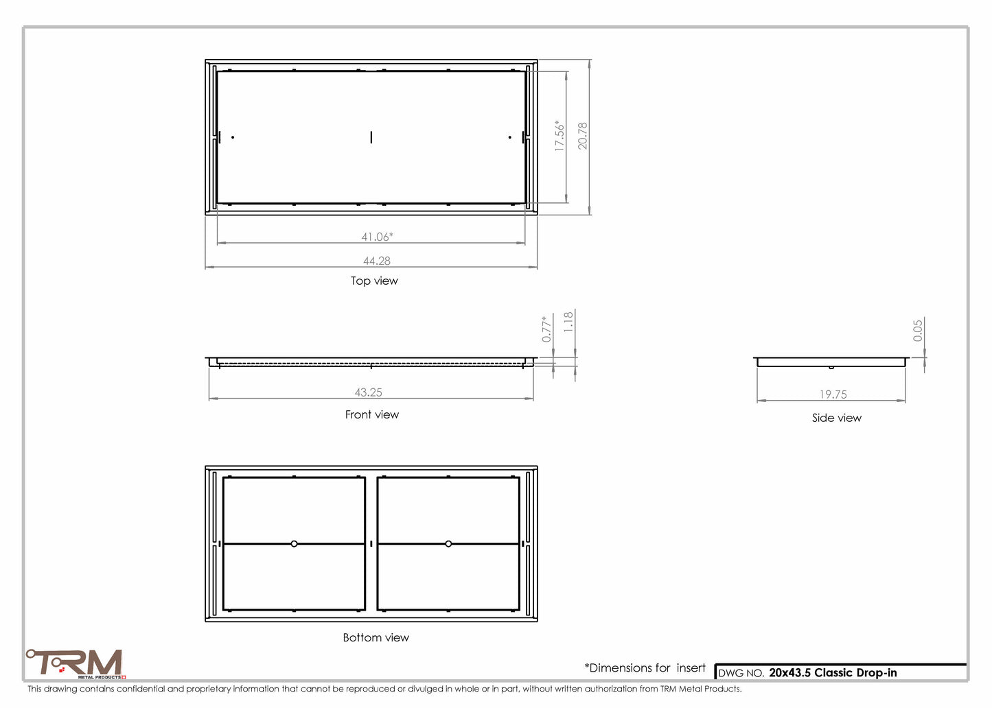 20x43.5 - Classic Drop-in Air Vent, Flush Floor-Matching, All Metal, Floor Vent Cover - TRM Metal  43.5x20