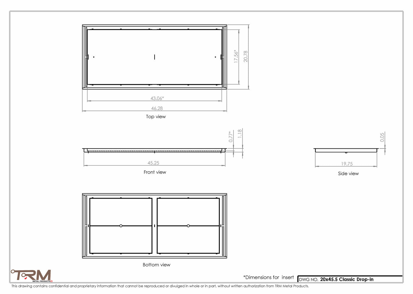 20x45.5 - Classic Drop-in Air Vent, Flush Floor-Matching, All Metal, Floor Vent Cover - TRM Metal  45.5x20