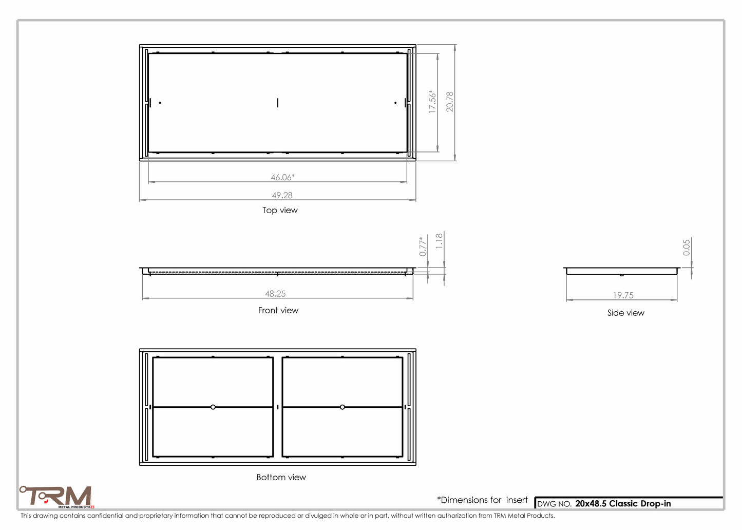 20x48.5 - Classic Drop-in Air Vent, Flush Floor-Matching, All Metal, Floor Vent Cover - TRM Metal  48.5x20