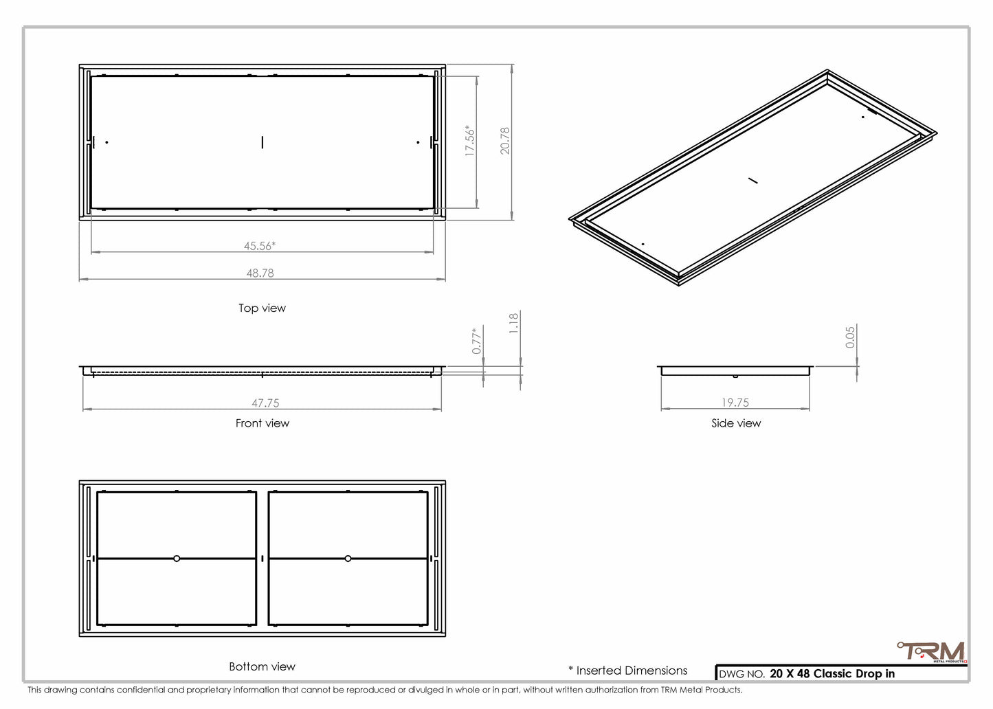 20x48 Classic Drop-in Air Vent, Flush Floor-Matching, All Metal, Floor Vent Cover