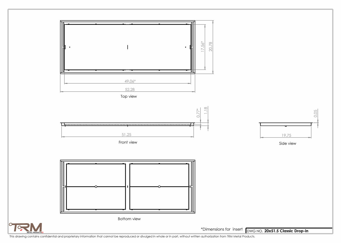 20x51.5 - Classic Drop-in Air Vent, Flush Floor-Matching, All Metal, Floor Vent Cover - TRM Metal  51.5x20