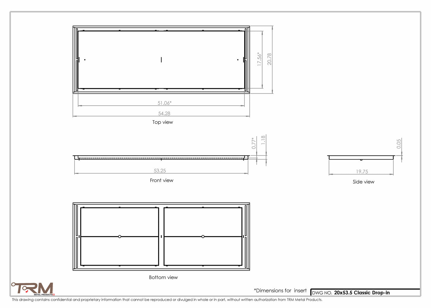 20x53.5 - Classic Drop-in Air Vent, Flush Floor-Matching, All Metal, Floor Vent Cover - TRM Metal  53.5x20